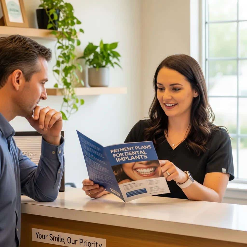 Patient reviewing payment and financing options with dental office staff