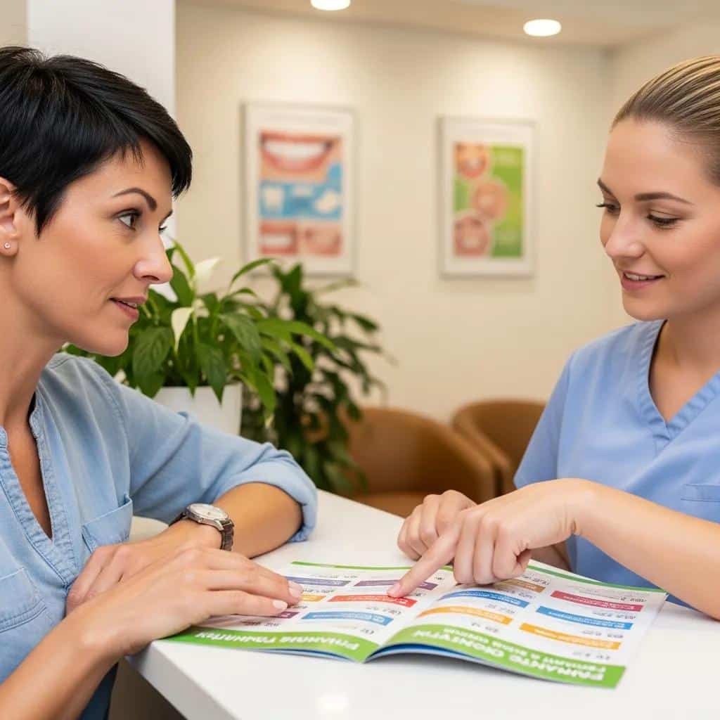 Patient speaking with clinic staff about financing options for dental implants