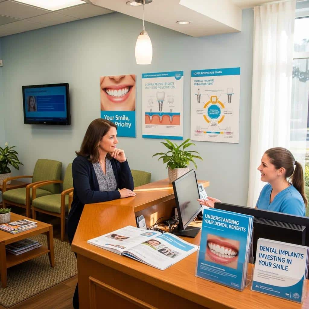 Patient discussing insurance coverage for dental implants at a dental office