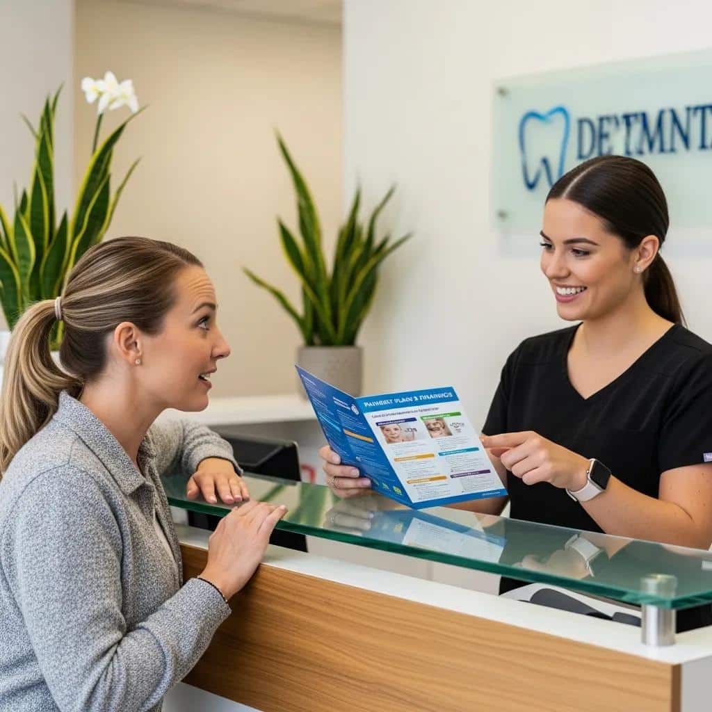 Patient reviewing financing options for dental treatment with clinic staff
