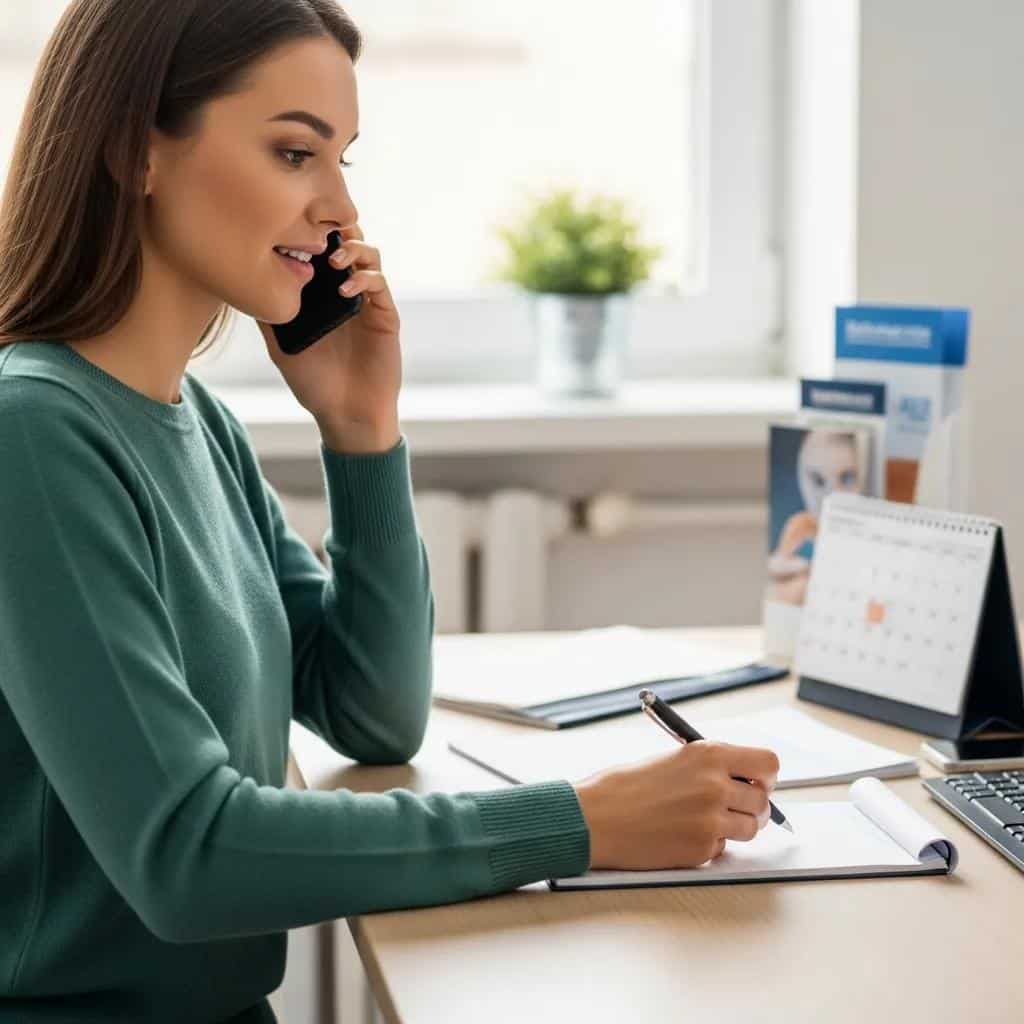 Patient scheduling an appointment with a local dental specialist, highlighting preparation steps