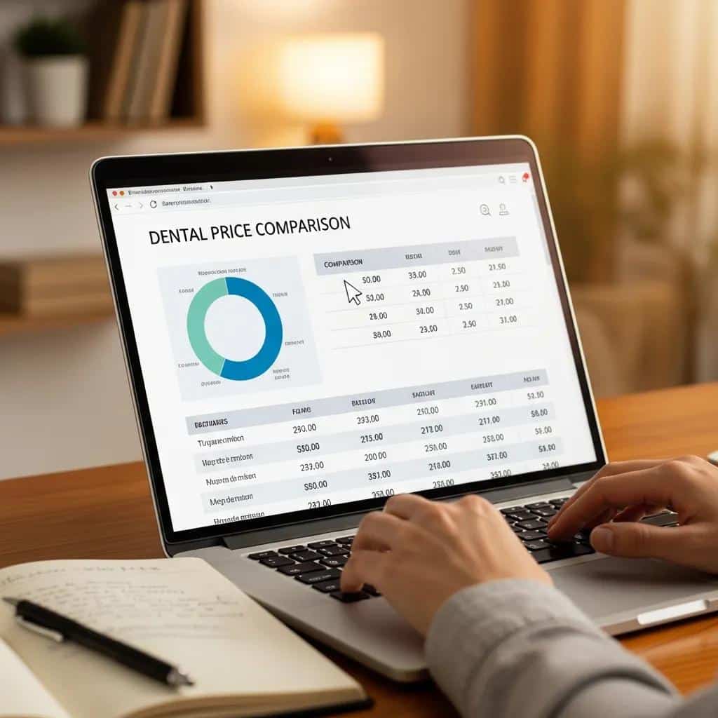 Person researching affordable dental implant options on a laptop at home