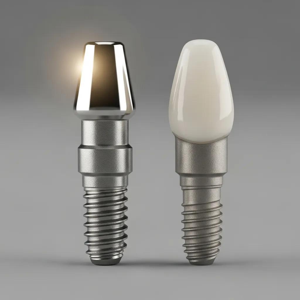Comparison of titanium and zirconia dental implants showing differences in durability and appearance