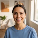 Smiling patient with dental implants in a modern dental clinic