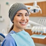 Smiling person with dental implants in a bright dental office