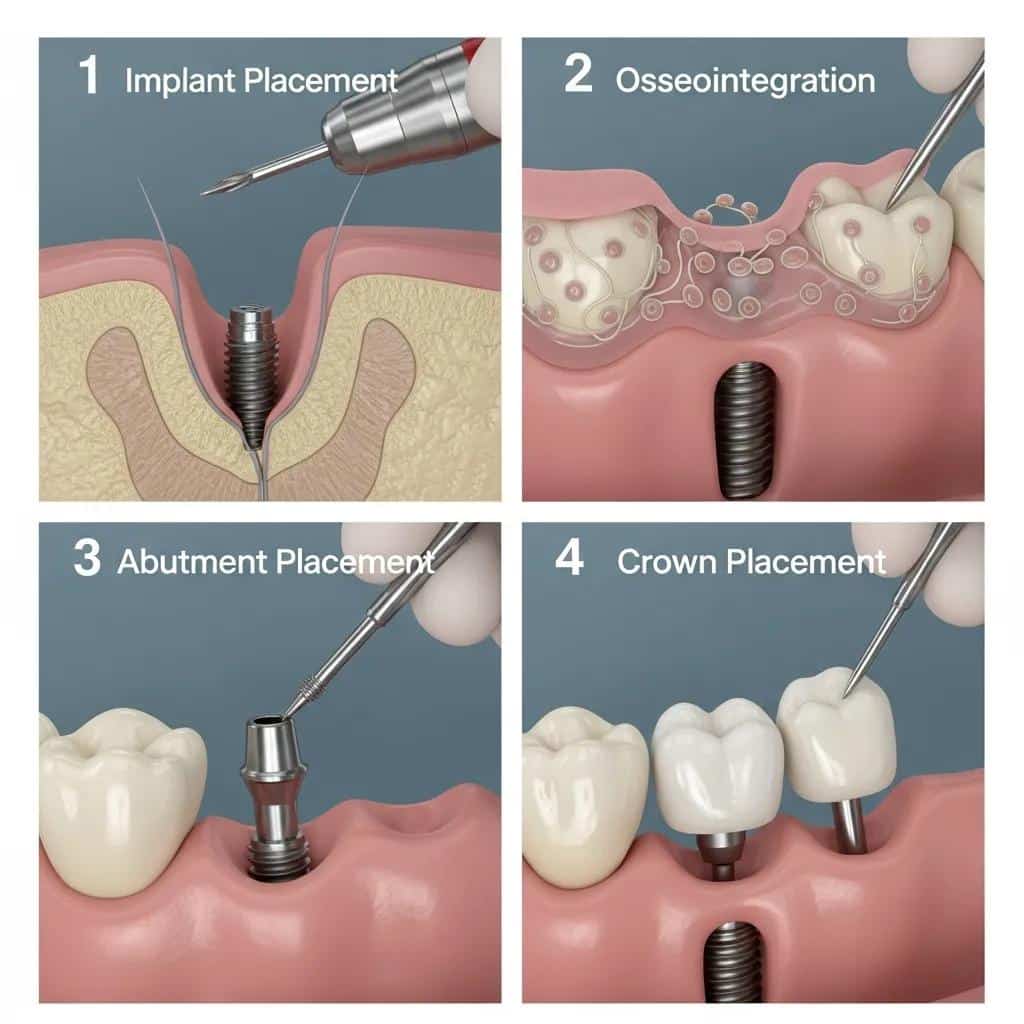 Step-by-step visual of the dental implant procedure stages