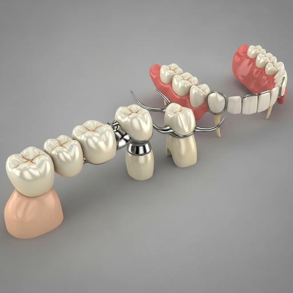 Visual comparison of fixed and removable dental bridges, highlighting different types available