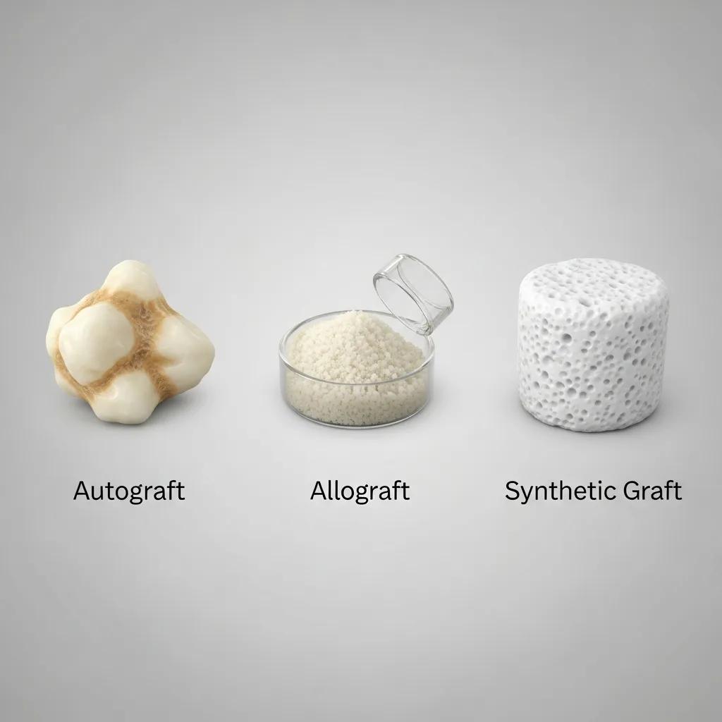Visual representation of autografts, allografts, and synthetic grafts in dental procedures
