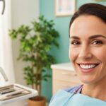 Smiling person in a dental office highlighting the benefits of dental implants