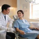Dental consultation on tooth extraction highlighting patient comfort and care in a modern dental office