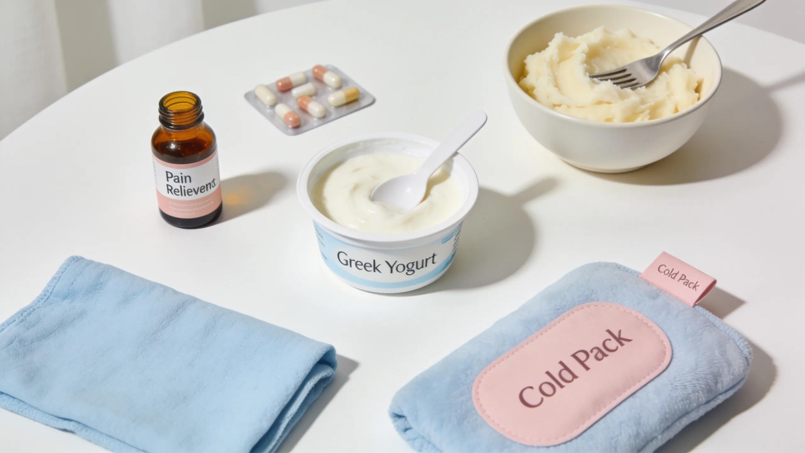Aftercare essentials for recovery following tooth extraction including medications and soft foods