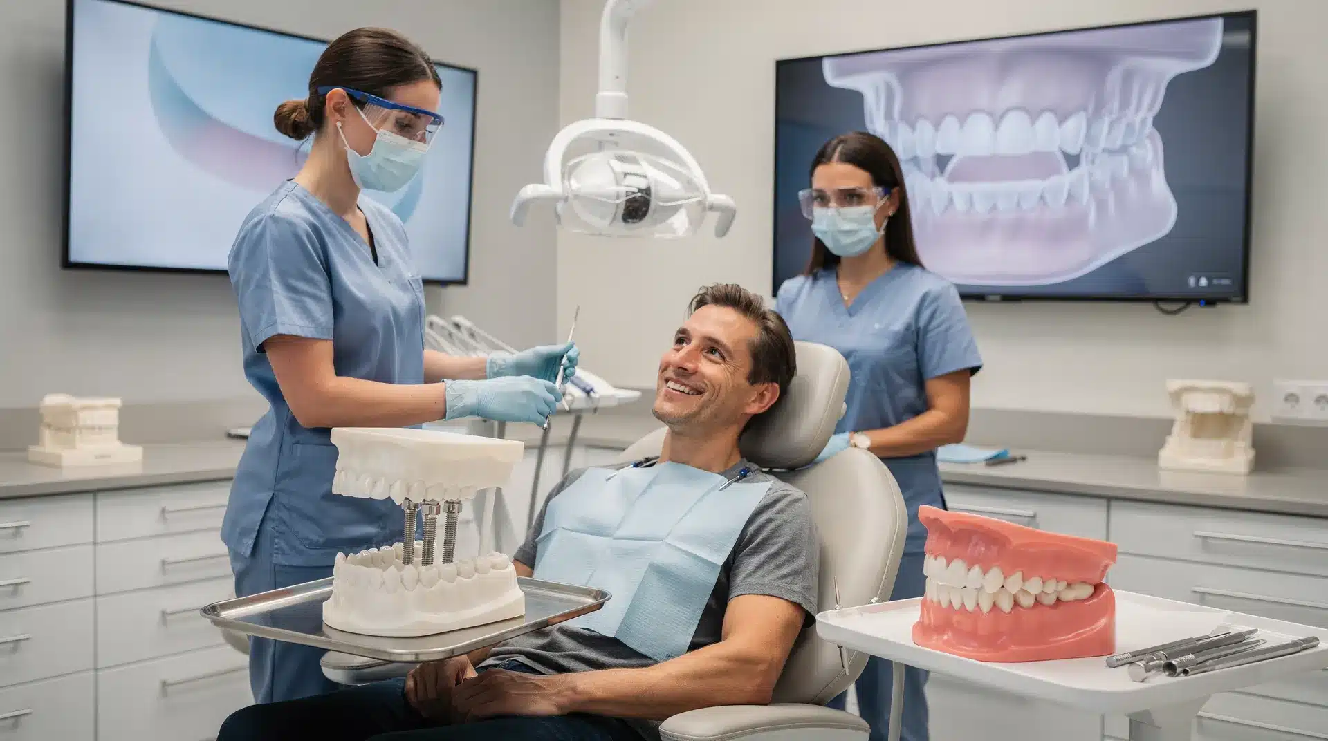 Dental implants are surgically placed into the jawbone and serve as a new root system