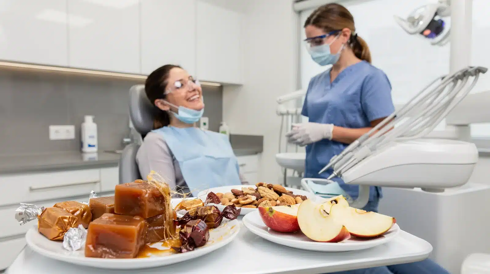 Sticky foods like caramel and toffee can pull at the implant and cause damage.; Protecting
