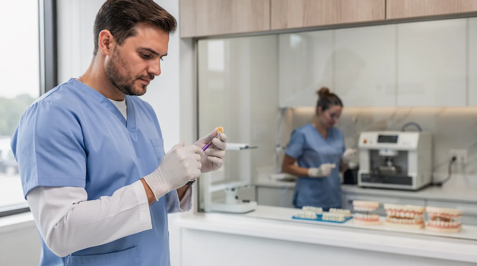 The practice has an on-site dental lab that accelerates turnaround for dentures, crowns, and custom