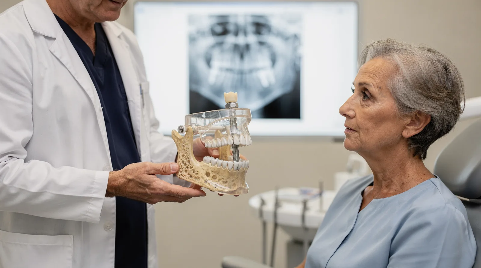 Osteoporosis affects bone quality and healing, which can impact both primary and secondary implant stability