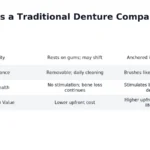 Traditional dentures are removable appliances that replace missing teeth and rest on the gums. These