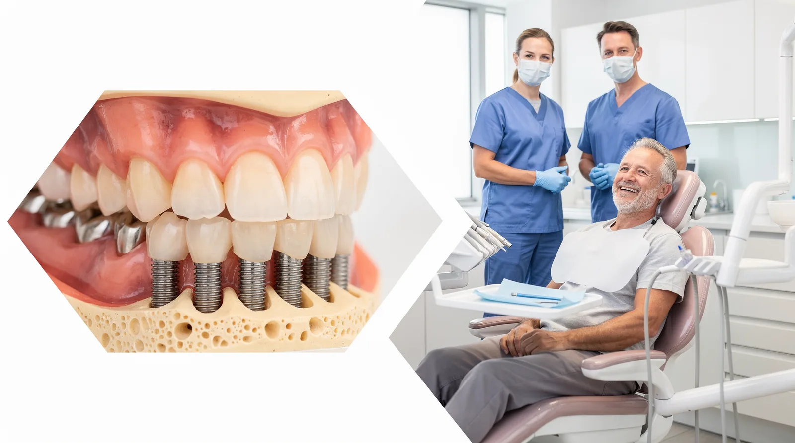 Implant-supported dentures attach to metal posts surgically placed in the jawbone, creating a stable foundation